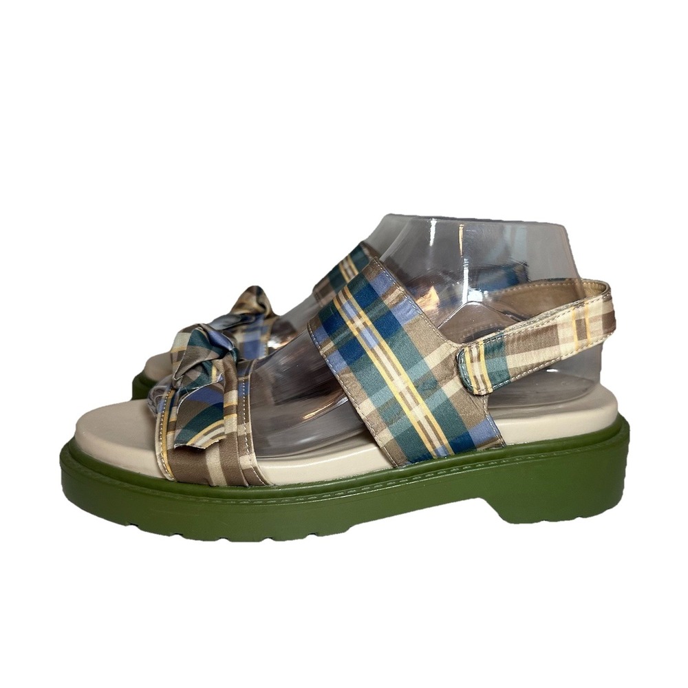 Urban Outfitters Green Sole Plaid Strap Sandals